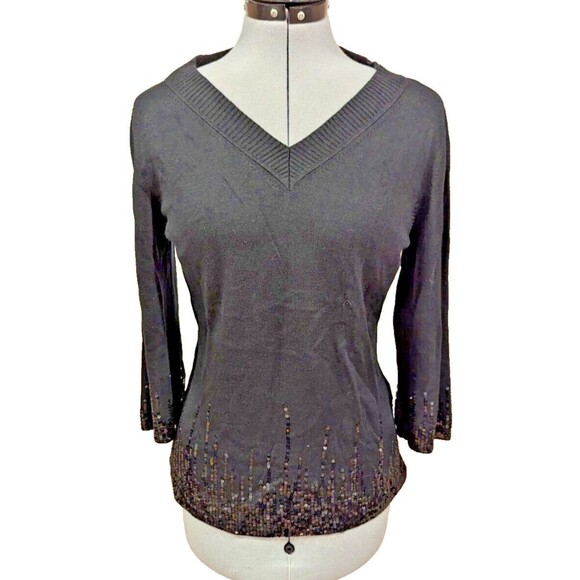Jones New York Black and sequin Silk and Cashmere SZ PM Sweater Holiday - Picture 1 of 5